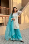 DESIGNER GEORGETTE EMBROIDERY SEQUENCE WORK WITH PERAL MOTI HAND WORK TOP PALAZZO WITH DUPATTA FESTIVE WEAR WHOLESALE PRICE ETHNIC GARMENT (5)