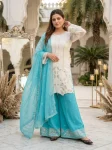 DESIGNER GEORGETTE EMBROIDERY SEQUENCE WORK WITH PERAL MOTI HAND WORK TOP PALAZZO WITH DUPATTA FESTIVE WEAR WHOLESALE PRICE ETHNIC GARMENT (5)