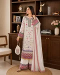 DESIGNER GEORGETTE EMBROIDERY WORK & REAL MIRROR WORK TOP PALAZZO WITH DUPATTA WHITE