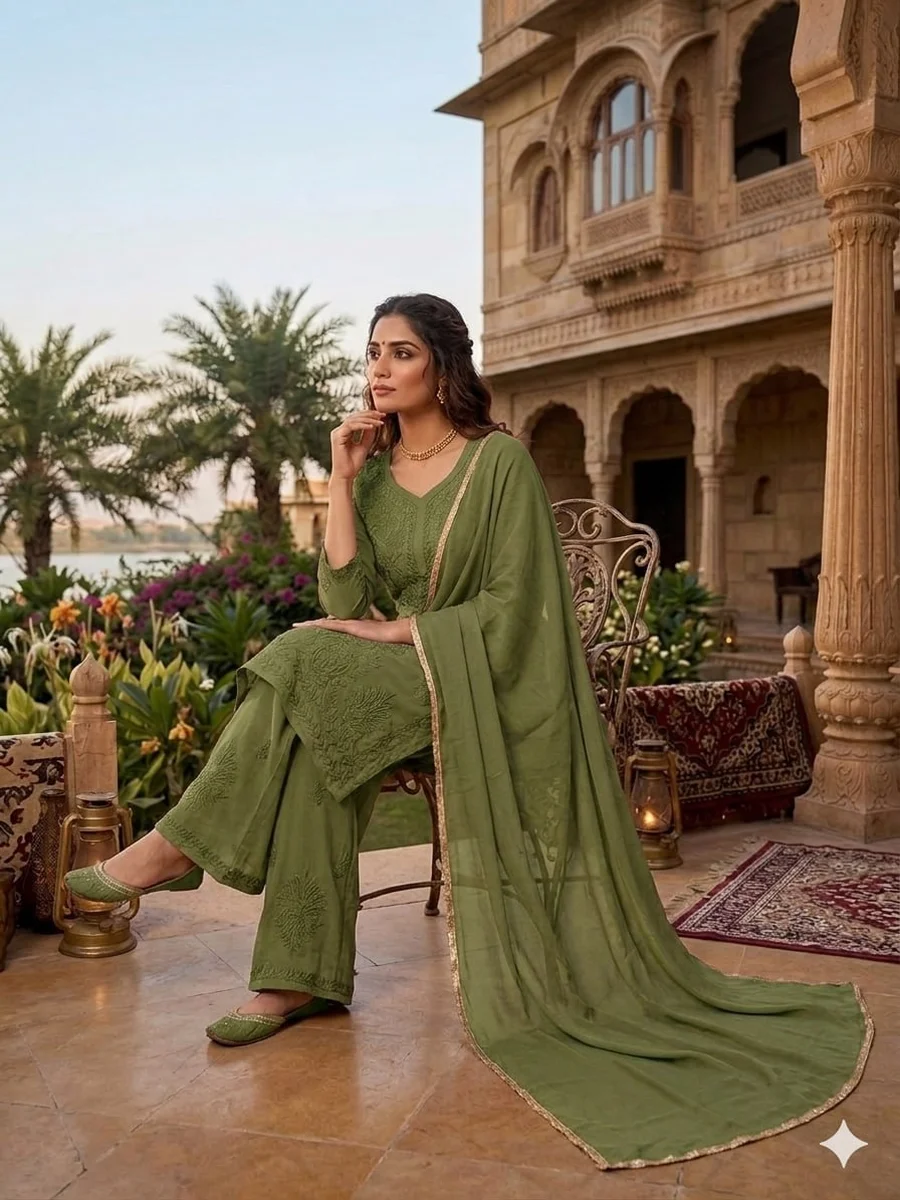 DESIGNER GEORGETTE EMBROIDERY WORK TOP PALAZZO WITH DUPATTA FESTIVE WEAR WHOLESALE PRICE ETHNIC GARMENT (2)