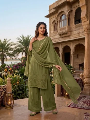 DESIGNER GEORGETTE EMBROIDERY WORK TOP PALAZZO WITH DUPATTA MEHNDI