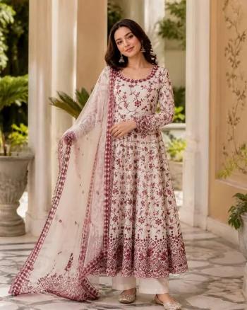 DESIGNER GEORGETTE THREAD WITH SEQUENCE WORK GOWN BOTTOM WITH DUPATTA MAROON