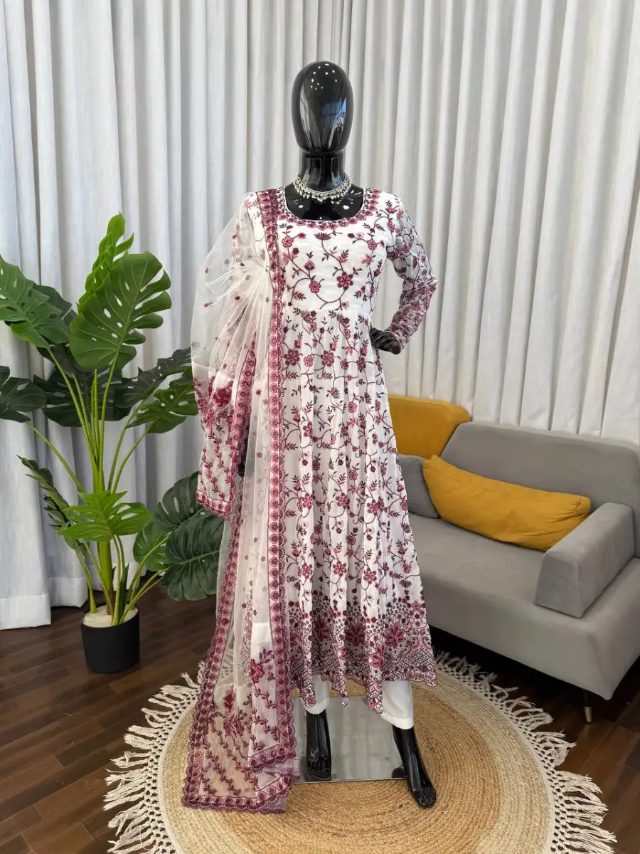 DESIGNER GEORGETTE THREAD WITH SEQUENCE WORK GOWN BOTTOM WITH DUPATTA FESTIVE WEAR WHOLESALE PRICE ETHNIC GARMENT (4)
