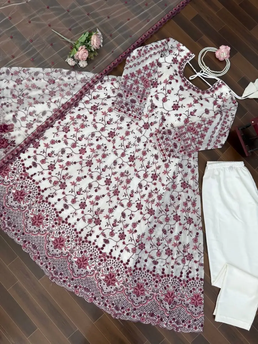 DESIGNER GEORGETTE THREAD WITH SEQUENCE WORK GOWN BOTTOM WITH DUPATTA FESTIVE WEAR WHOLESALE PRICE ETHNIC GARMENT (8)