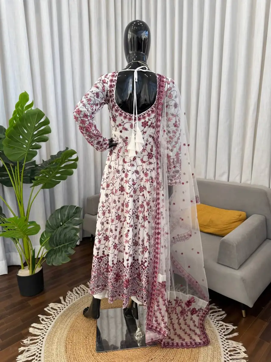 DESIGNER GEORGETTE THREAD WITH SEQUENCE WORK GOWN BOTTOM WITH DUPATTA FESTIVE WEAR WHOLESALE PRICE ETHNIC GARMENT (9)
