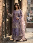 DESIGNER GMY SILK EMBROIDERY 5 MM SEQUENCE WORK TOP PALAZZO WITH DUPATTA PURPLE