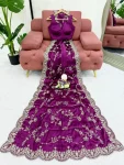 DESIGNER JAPAN SATIN CODING WITH SEQUENCE EMBROIDERY WORK SAREE WITH UNSTITCHED BLOUSE FESTIVE WEAR WHOLESALE PRICE ETHNIC GARMENT (3)