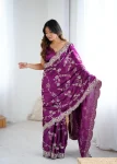 DESIGNER JAPAN SATIN CODING WITH SEQUENCE EMBROIDERY WORK SAREE WITH UNSTITCHED BLOUSE FESTIVE WEAR WHOLESALE PRICE ETHNIC GARMENT (3)