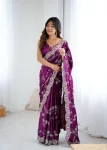 DESIGNER JAPAN SATIN CODING WITH SEQUENCE EMBROIDERY WORK SAREE WITH UNSTITCHED BLOUSE FESTIVE WEAR WHOLESALE PRICE ETHNIC GARMENT (3)