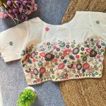 DESIGNER KHADI COTTON EMBROIDERED WORK STITCHED BLOUSE OFF WHITE