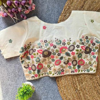 DESIGNER KHADI COTTON EMBROIDERED WORK STITCHED BLOUSE OFF WHITE