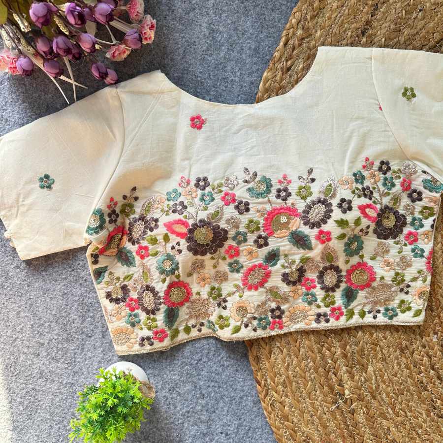 DESIGNER KHADI COTTON EMBROIDERED WORK STITCHED BLOUSE FESTIVE WEAR WHOLESALE PRICE ETHNIC GARMENT (4)