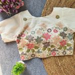 DESIGNER KHADI COTTON EMBROIDERED WORK STITCHED BLOUSE OFF WHITE