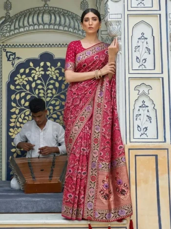 DESIGNER KHADI GEORGETTE WEAVING WITH PIPING BORDER WORK SAREE WITH UNSTITCHED BLOUSE PINK