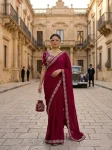 DESIGNER MALAI SATIN BEADS 3 SEQUNCE EMBROIDERY WORK LACE BORDER WORK SAREE WITH STITCHED BLOUSE WEDDING WEAR WHOLESALE PRICE ETHNIC GARMENT (6)