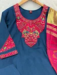 DESIGNER MANGO SILK MULTI EMBROIDERY WITH HAND WORK TOP BOTTOM WITH DUPATTA FESTIVE WEAR WHOLESALE PRICE ETHNIC GARMENT (2)