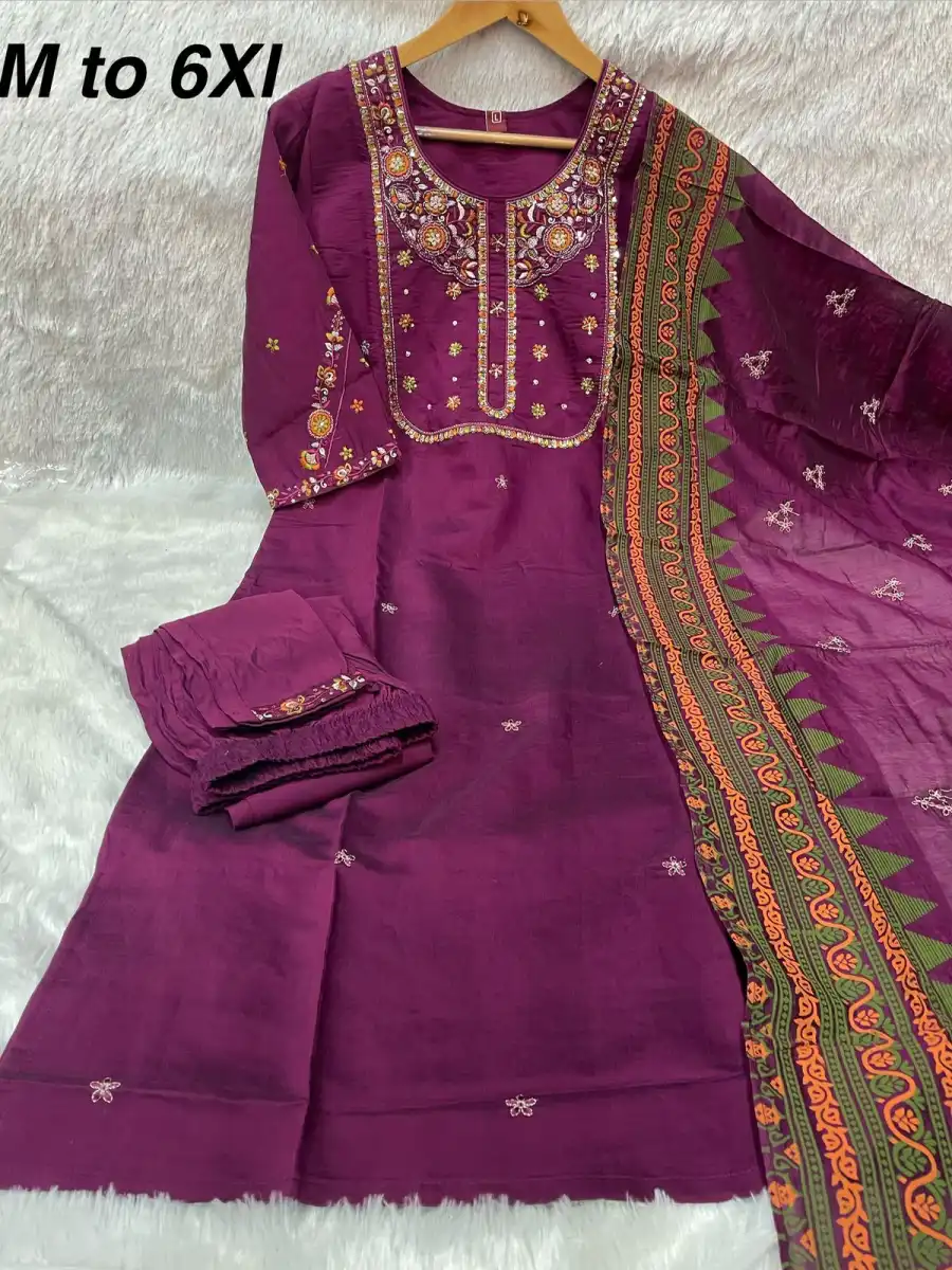 DESIGNER MANGO SILK MULTI EMBROIDERY WITH SEQUENCE & HAND WORK TOP BOTTOM WITH DUPATTA FESTIVE WEAR WHOLESALE PRICE ETHNIC GARMENT (15)