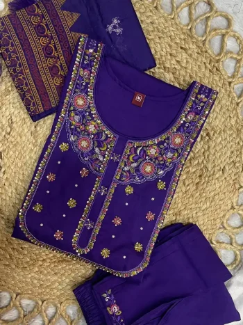 DESIGNER MANGO SILK MULTI EMBROIDERY WITH SEQUENCE & HAND WORK TOP BOTTOM WITH DUPATTA PURPLE