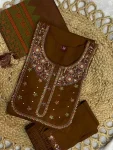DESIGNER MANGO SILK MULTI EMBROIDERY WITH SEQUENCE & HAND WORK TOP BOTTOM WITH DUPATTA CHIKU
