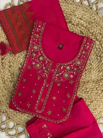DESIGNER MANGO SILK MULTI EMBROIDERY WITH SEQUENCE & HAND WORK TOP BOTTOM WITH DUPATTA RANI