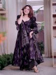 DESIGNER MUSLIN COTTON DIGITAL PRINT WORK GOWN BOTTOM WITH DUPATTA PURPLE