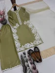 DESIGNER NATURAL SILK EMBROIDRY WORK WITH HEAVY PERAL MOTI HAND WORK TOP PALAZZO WITH DUPATTA FESTIVE WEAR WHOLESALE PRICE ETHNIC GARMENT (7)