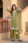 DESIGNER NATURAL SILK EMBROIDRY WORK WITH HEAVY PERAL MOTI HAND WORK TOP PALAZZO WITH DUPATTA FESTIVE WEAR WHOLESALE PRICE ETHNIC GARMENT (7)