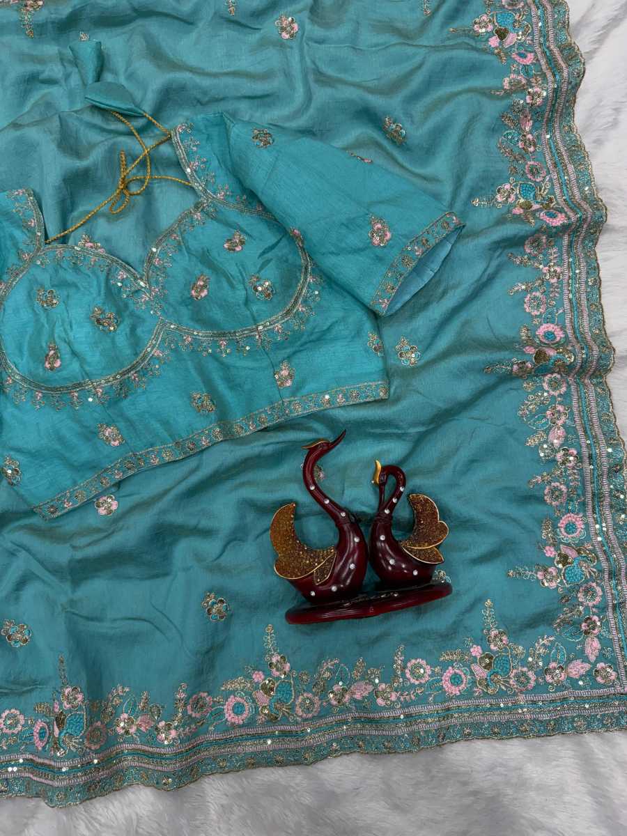 DESIGNER NC VICHITRA SEQUENCE AND MULTI COLOR THREAD EMBROIDERY WORK SAREE WITH UNSTITCHED BLOUSE WEDDING WEAR WHOLESALE PRICE ETHNIC GARMENT (11)