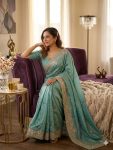 DESIGNER NC VICHITRA SEQUENCE AND MULTI COLOR THREAD EMBROIDERY WORK SAREE WITH UNSTITCHED BLOUSE WEDDING WEAR WHOLESALE PRICE ETHNIC GARMENT (2)