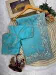 DESIGNER NC VICHITRA SEQUENCE AND MULTI COLOR THREAD EMBROIDERY WORK SAREE WITH UNSTITCHED BLOUSE WEDDING WEAR WHOLESALE PRICE ETHNIC GARMENT (2)