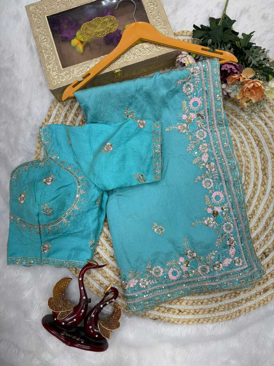 DESIGNER NC VICHITRA SEQUENCE AND MULTI COLOR THREAD EMBROIDERY WORK SAREE WITH UNSTITCHED BLOUSE WEDDING WEAR WHOLESALE PRICE ETHNIC GARMENT (5)