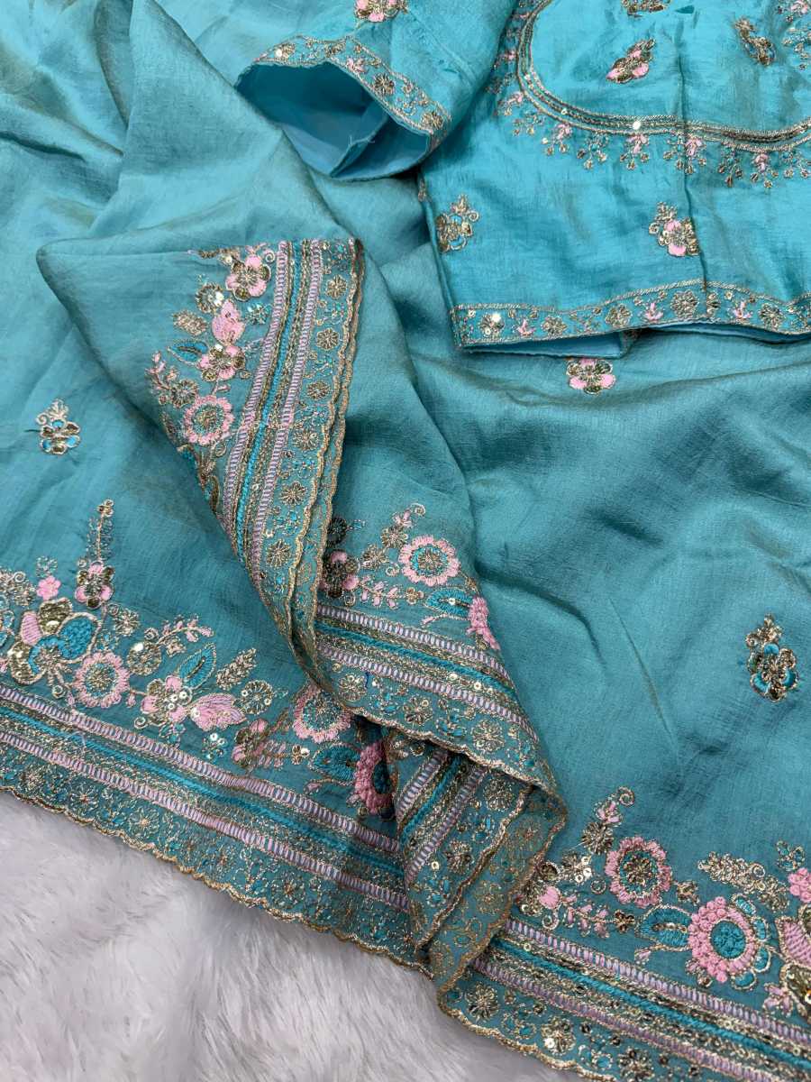 DESIGNER NC VICHITRA SEQUENCE AND MULTI COLOR THREAD EMBROIDERY WORK SAREE WITH UNSTITCHED BLOUSE WEDDING WEAR WHOLESALE PRICE ETHNIC GARMENT (9)