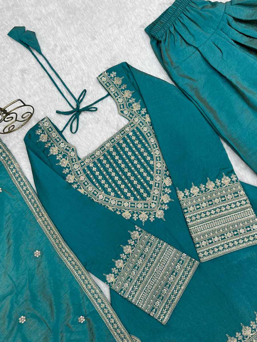 DESIGNER NC VICHITRA SILK EMBROIDERY SEQUENCE DORI AND JARI WORK TOP PATIYALA WITH DUPATTA FESTIVE WEAR WHOLESALE PRICE ETHNIC GARMENT (1)
