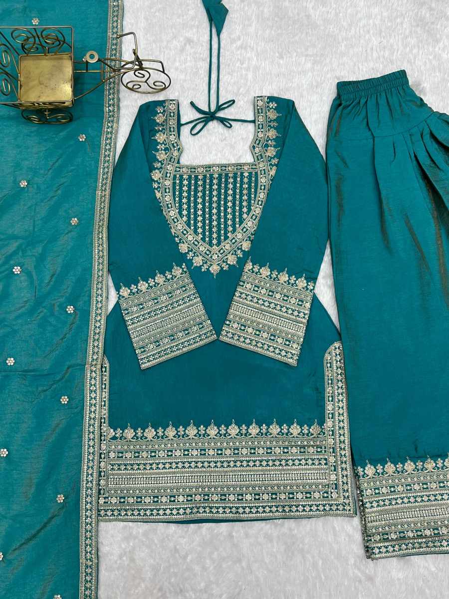 DESIGNER NC VICHITRA SILK EMBROIDERY SEQUENCE DORI AND JARI WORK TOP PATIYALA WITH DUPATTA FESTIVE WEAR WHOLESALE PRICE ETHNIC GARMENT (11)
