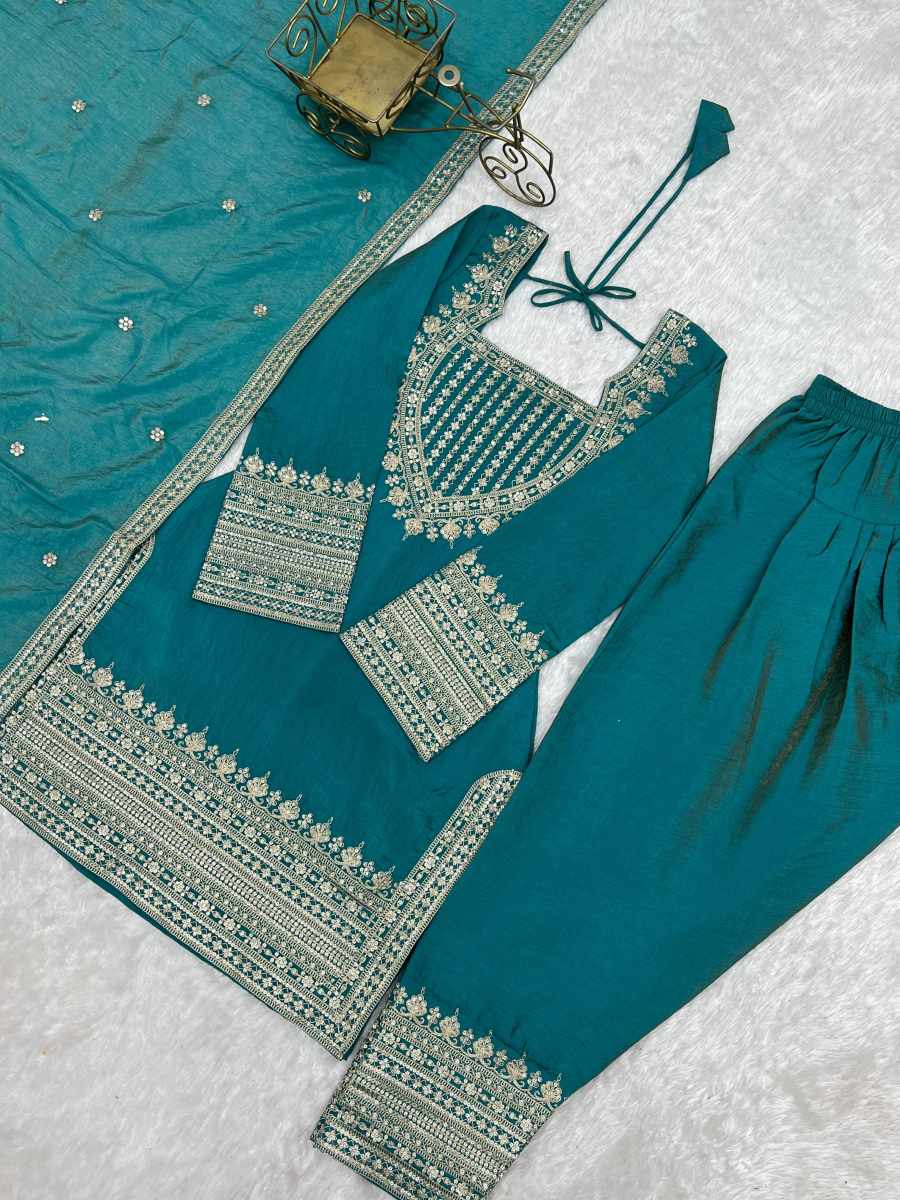 DESIGNER NC VICHITRA SILK EMBROIDERY SEQUENCE DORI AND JARI WORK TOP PATIYALA WITH DUPATTA FESTIVE WEAR WHOLESALE PRICE ETHNIC GARMENT (13)