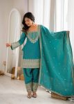 DESIGNER NC VICHITRA SILK EMBROIDERY SEQUENCE DORI AND JARI WORK TOP PATIYALA WITH DUPATTA FESTIVE WEAR WHOLESALE PRICE ETHNIC GARMENT (3)