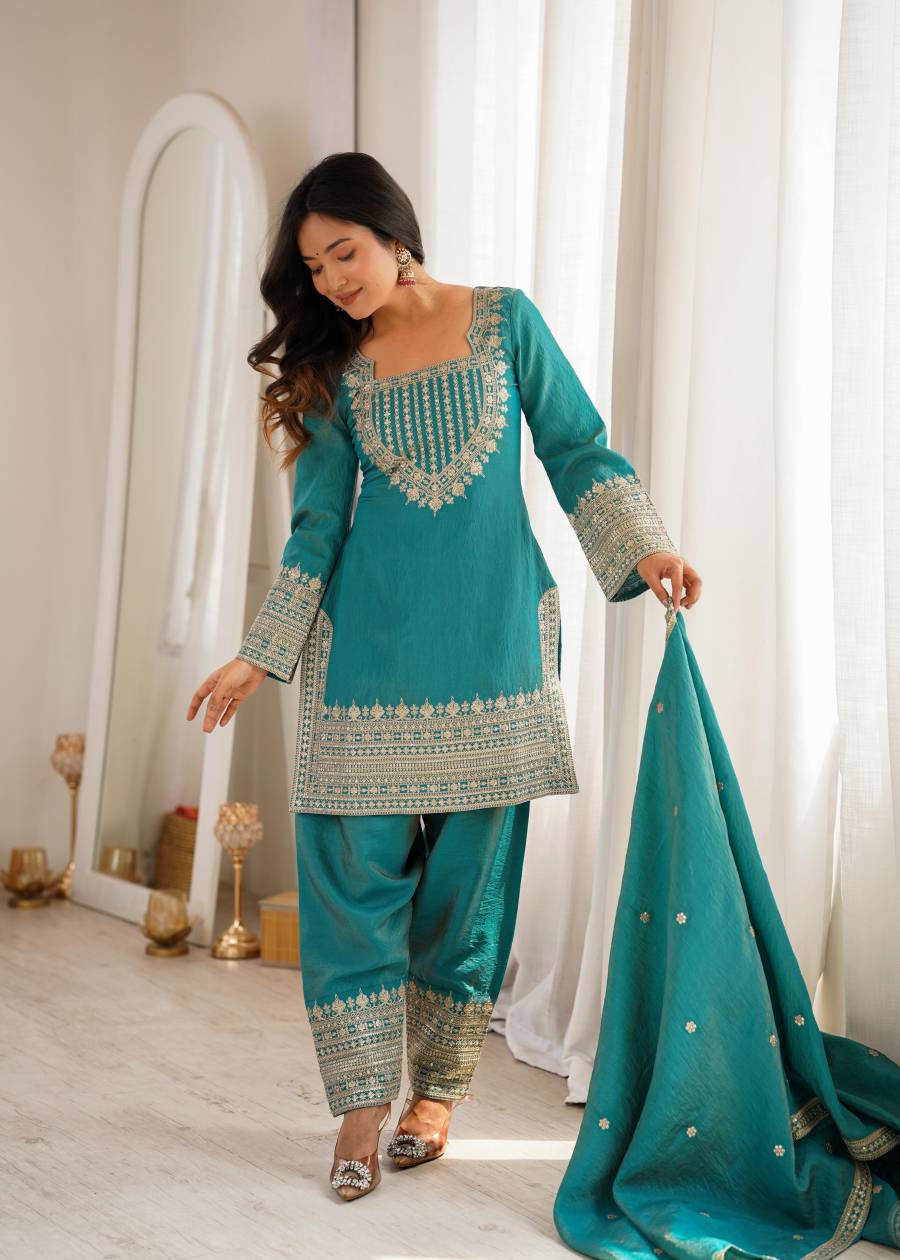 DESIGNER NC VICHITRA SILK EMBROIDERY SEQUENCE DORI AND JARI WORK TOP PATIYALA WITH DUPATTA FESTIVE WEAR WHOLESALE PRICE ETHNIC GARMENT (7)