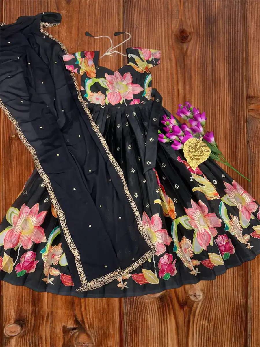 DESIGNER PURE SILK DIGITAL POSITION FOIL PRINT WORK GOWN WITH DUPATTA FESTIVE WEAR WHOLESALE PRICE ETHNIC GARMENT (10)