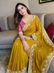 DESIGNER RANGOLI SILK EMBROIDERY WORK BORDER WITH PIPING SAREE WITH UNSTITCHED BLOUSE YELLOW