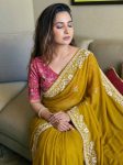 DESIGNER RANGOLI SILK EMBROIDERY WORK BORDER WITH PIPING SAREE WITH UNSTITCHED BLOUSE WEDDING WEAR WHOLESALE PRICE ETHNIC GARMENT (18)