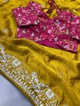 DESIGNER RANGOLI SILK EMBROIDERY WORK BORDER WITH PIPING SAREE WITH UNSTITCHED BLOUSE WEDDING WEAR WHOLESALE PRICE ETHNIC GARMENT (18)