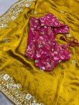 DESIGNER RANGOLI SILK EMBROIDERY WORK BORDER WITH PIPING SAREE WITH UNSTITCHED BLOUSE WEDDING WEAR WHOLESALE PRICE ETHNIC GARMENT (18)