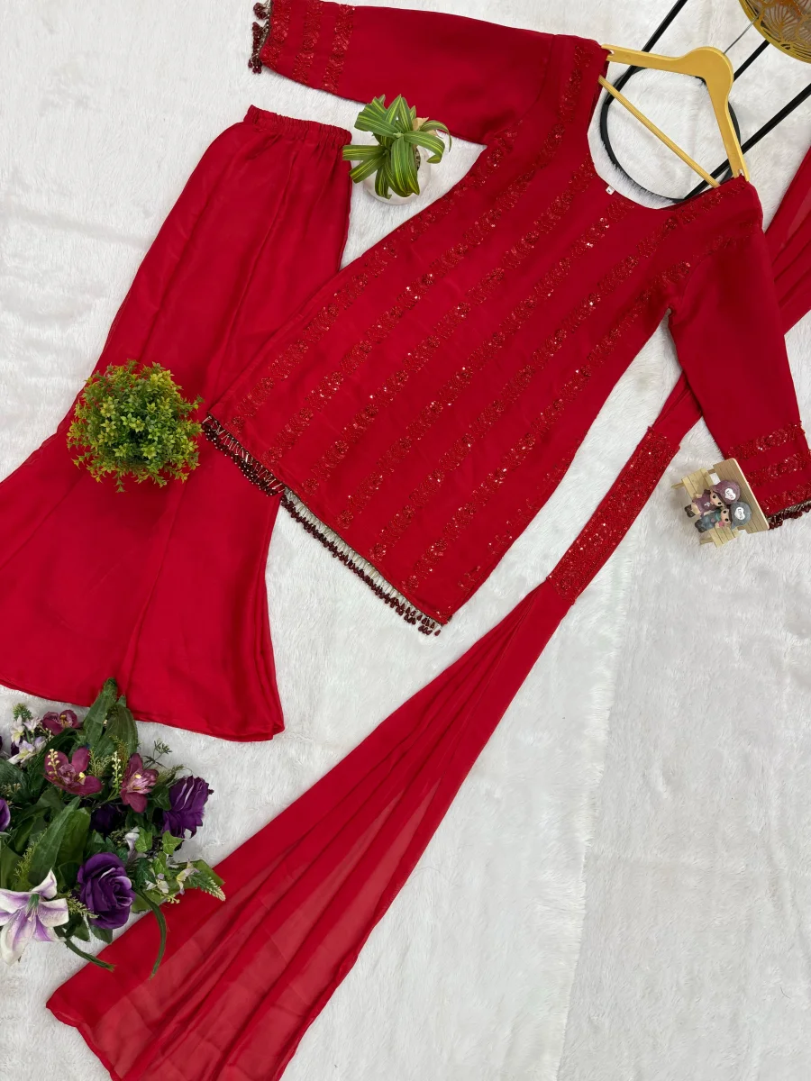 DESIGNER RANGOLI SILK EMBROIDERY WORK WITH FANCY LACE WORK TOP PALAZZO WITH DUPATTA FESTIVE WEAR WHOLESALE PRICE ETHNIC GARMENT (1)
