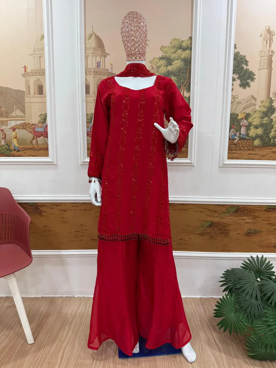 DESIGNER RANGOLI SILK EMBROIDERY WORK WITH FANCY LACE WORK TOP PALAZZO WITH DUPATTA FESTIVE WEAR WHOLESALE PRICE ETHNIC GARMENT (9)