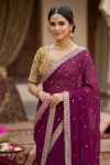 DESIGNER RANGOLI SILK SEQUENCE AND ZARI EMBROIDERY WITH MULTI ARC BORDER WORK SAREE WITH STITCHED BLOUSE WEDDING WEAR WHOLESALE PRICE ETHNIC GARMENT (2)
