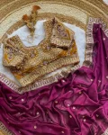 DESIGNER RANGOLI SILK SEQUENCE AND ZARI EMBROIDERY WITH MULTI ARC BORDER WORK SAREE WITH STITCHED BLOUSE WEDDING WEAR WHOLESALE PRICE ETHNIC GARMENT (2)