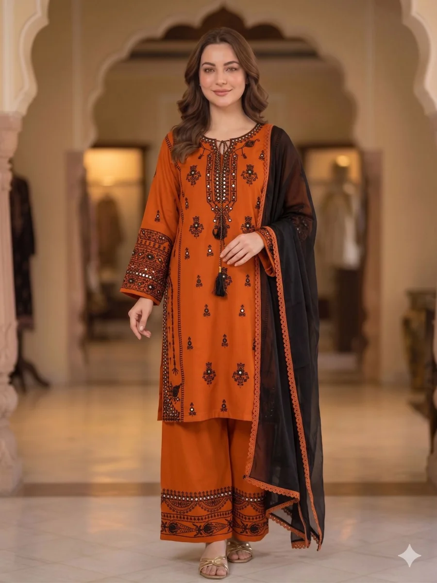 DESIGNER RAYON EMBROIDERY WORK WITH PAPER WORK MIRROR EFFECT WORK TOP PALAZZO WITH DUPATTA FESTIVE WEAR WHOLESALE PRICE ETHNIC GARMENT (3)