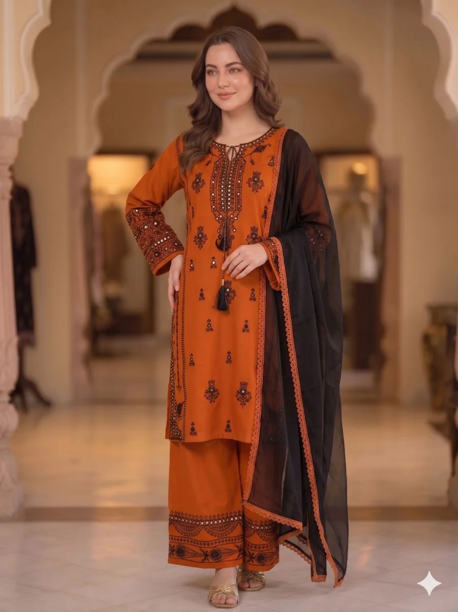 DESIGNER RAYON EMBROIDERY WORK WITH PAPER WORK MIRROR EFFECT WORK TOP PALAZZO WITH DUPATTA FESTIVE WEAR WHOLESALE PRICE ETHNIC GARMENT (4)