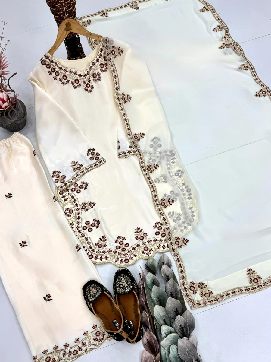 DESIGNER ROMAN GLASS EMBROIDERY SEQUENCE WITH FANCY CUT WORK TOP PALAZZO WITH DUPATTA FESTIVE WEAR WHOLESALE PRICE ETHNIC GARMENT (1)