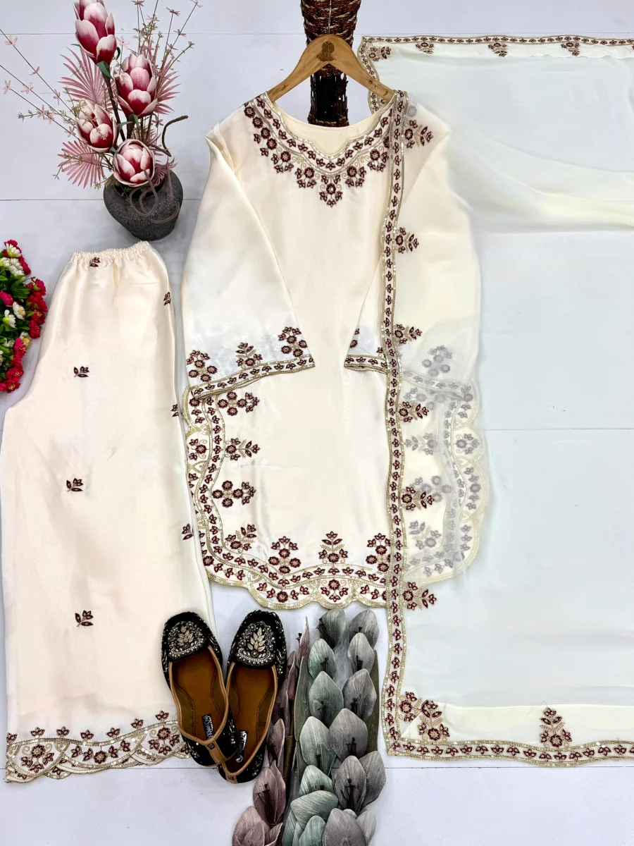 DESIGNER ROMAN GLASS EMBROIDERY SEQUENCE WITH FANCY CUT WORK TOP PALAZZO WITH DUPATTA FESTIVE WEAR WHOLESALE PRICE ETHNIC GARMENT (6)